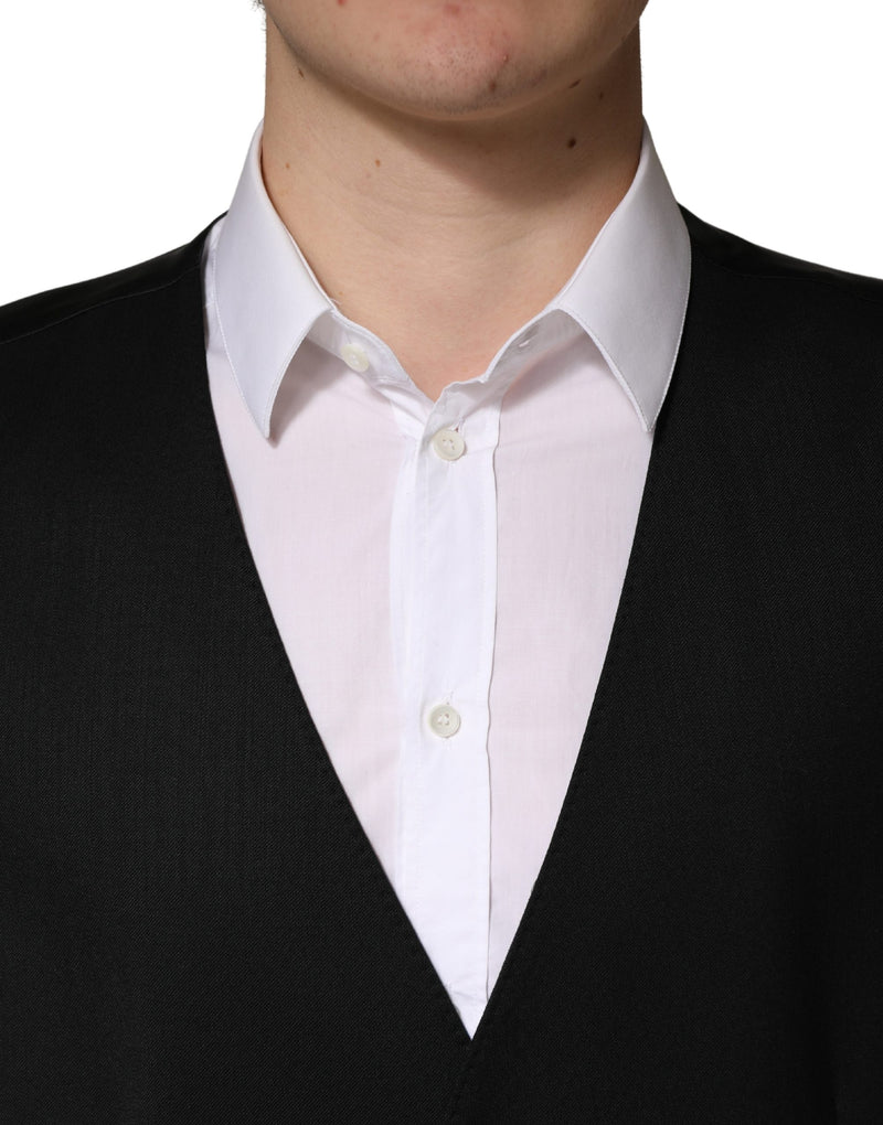 Dolce & Gabbana Black Wool Single Breasted Men Waistcoat Vest