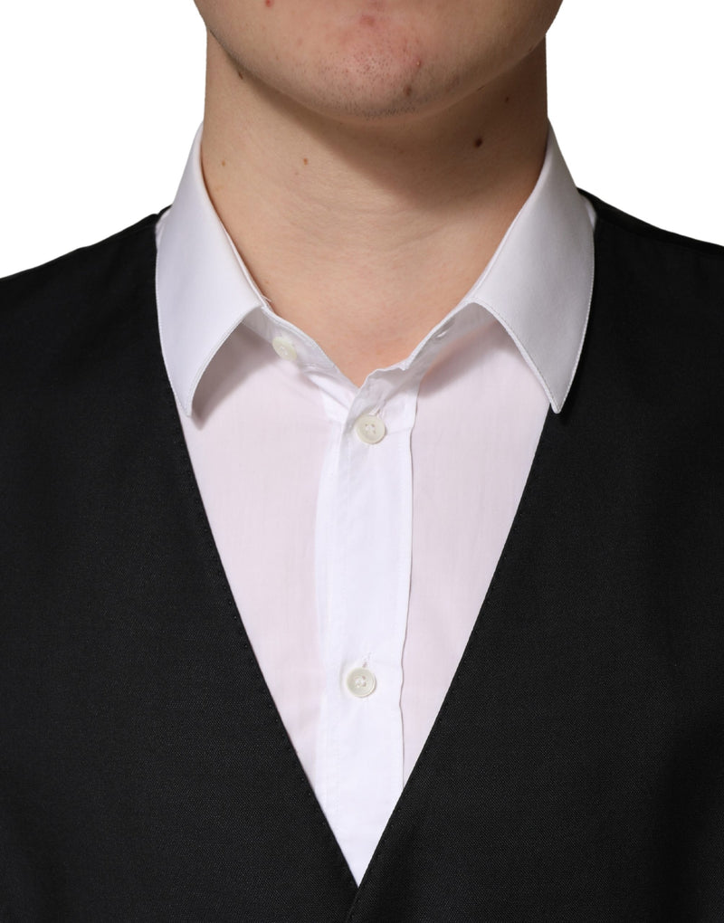 Gilet de costume noir Dolce & Gabbana en laine, à boutonnage simple, pour homme