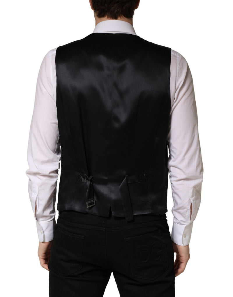 Gilet de costume noir Dolce & Gabbana en laine, à boutonnage simple, pour homme