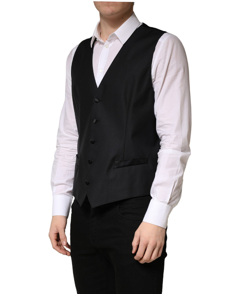 Gilet de costume noir Dolce & Gabbana en laine, à boutonnage simple, pour homme