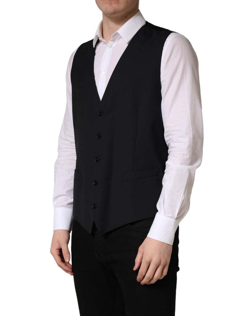 Dolce & Gabbana Black Wool Single Breasted Waistcoat Vest