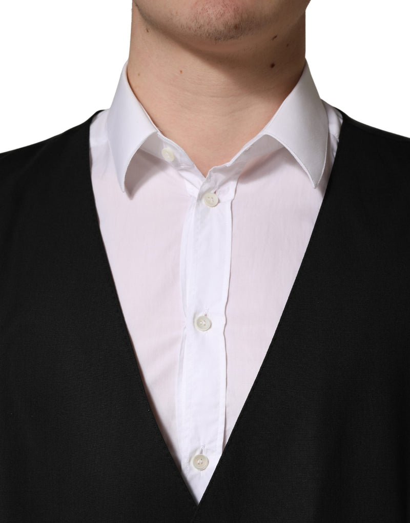Chaleco sastre negro de lana de botonadura sencilla de Dolce & Gabbana