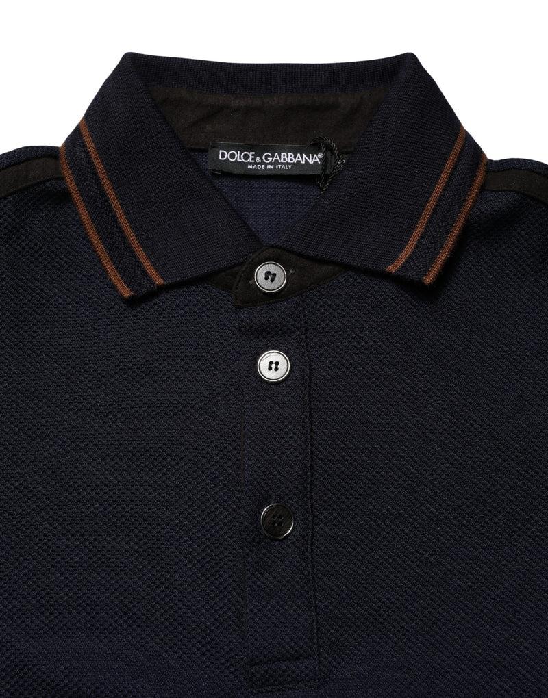 Dolce & Gabbana Dark Blue Silk Short Sleeve Men Polo T-shirt