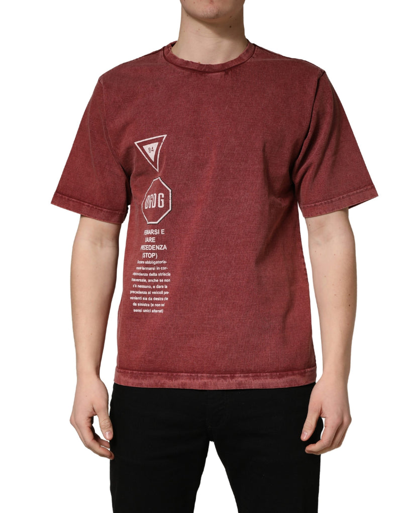 T-shirt bordeaux imprimé à col rond et manches courtes Dolce & Gabbana