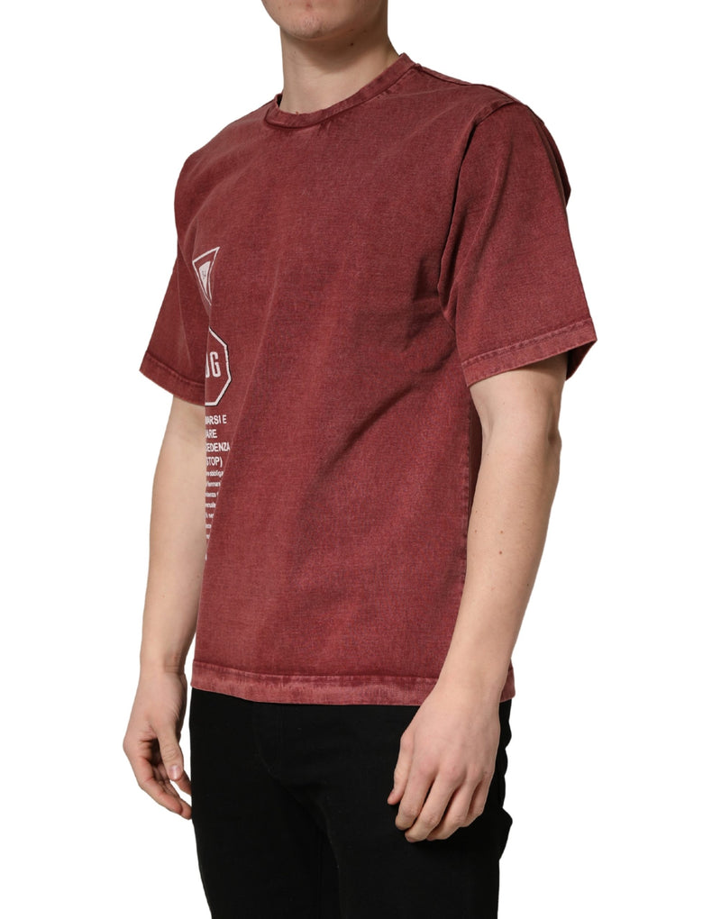 T-shirt bordeaux imprimé à col rond et manches courtes Dolce & Gabbana