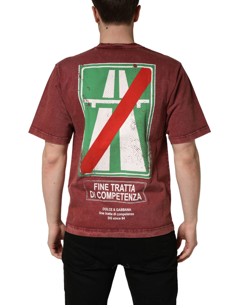 T-shirt bordeaux imprimé à col rond et manches courtes Dolce & Gabbana