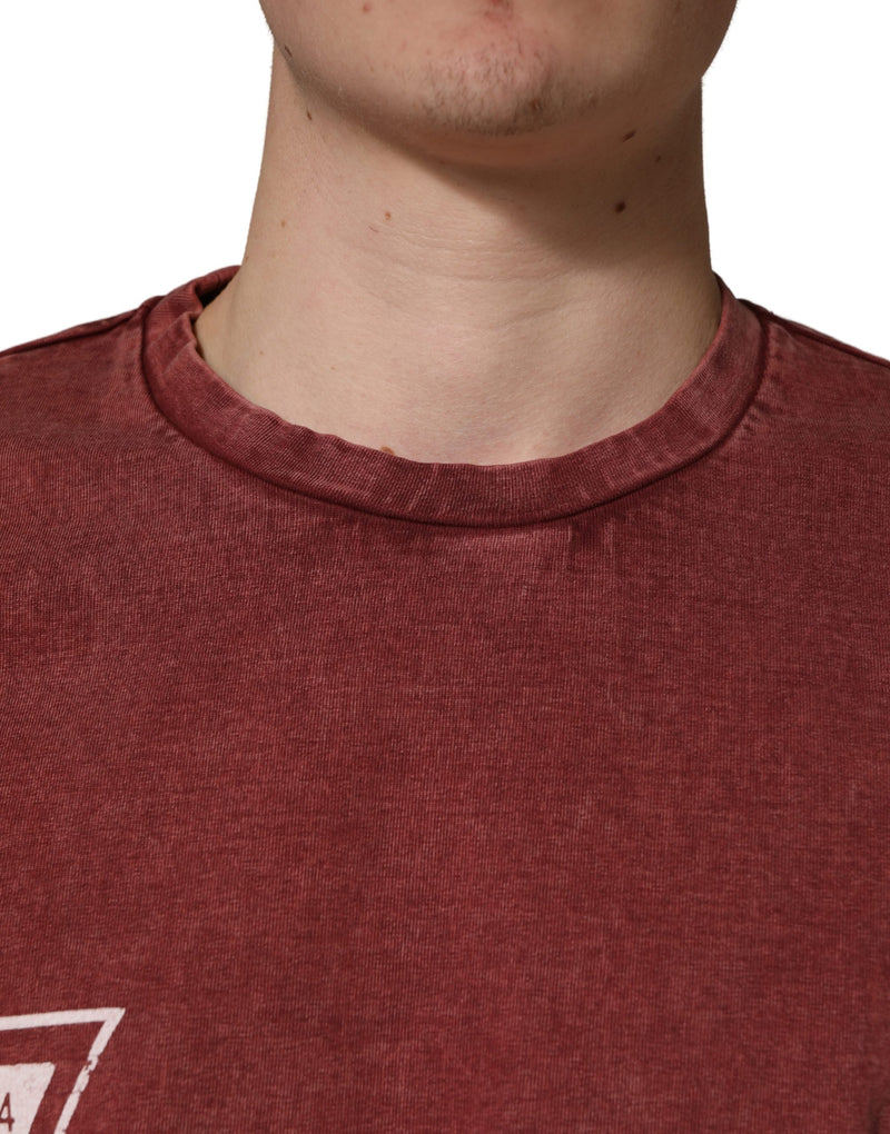 T-shirt bordeaux imprimé à col rond et manches courtes Dolce & Gabbana