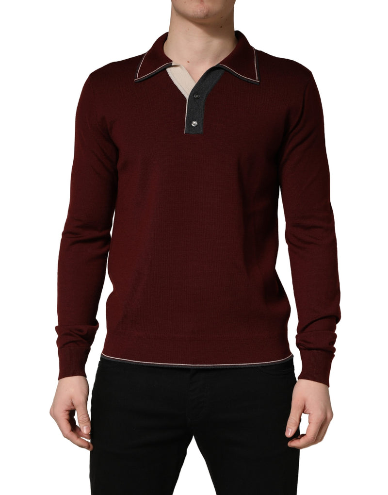 Dolce & Gabbana Maroon Re-Edition Wool Long Sleeves T-shirt