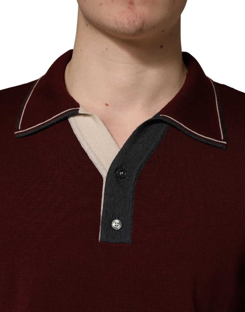 Dolce & Gabbana Maroon Re-Edition Wool Long Sleeves T-shirt