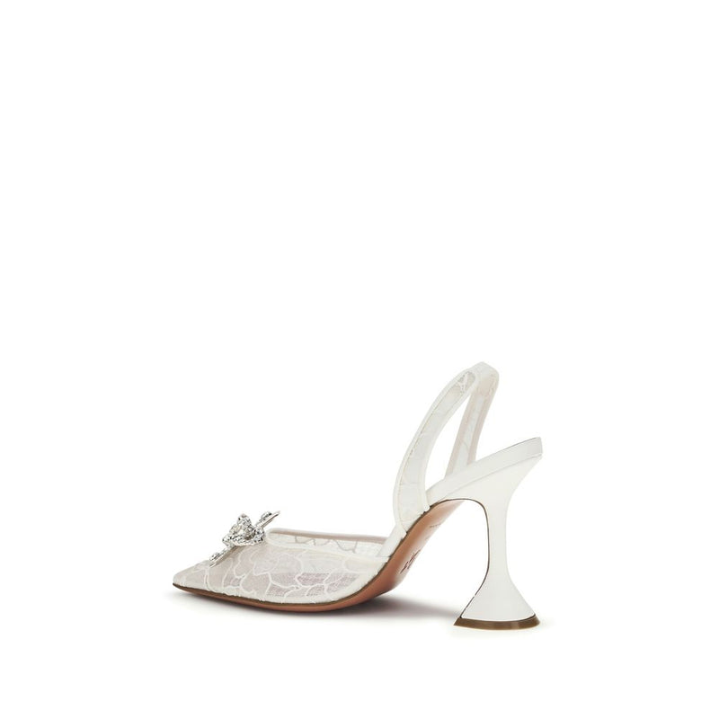 Amina Muaddi White Cotton Stiletto Heel Sandals