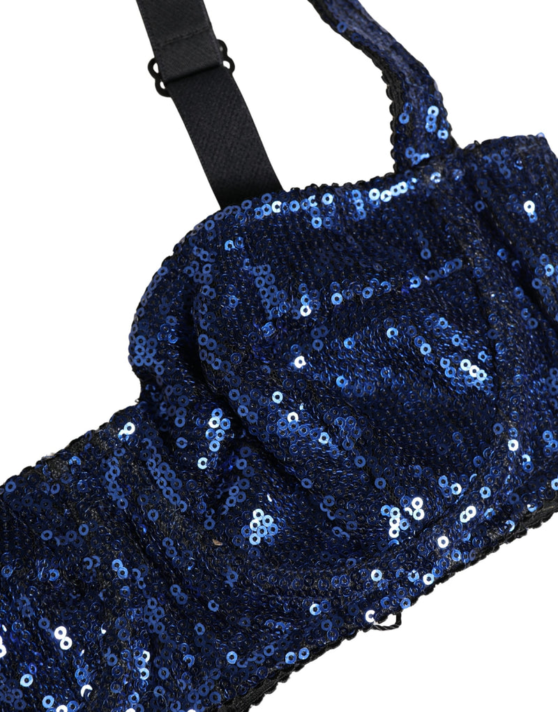 Sujetador balconette Dolce & Gabbana de nailon azul con lentejuelas