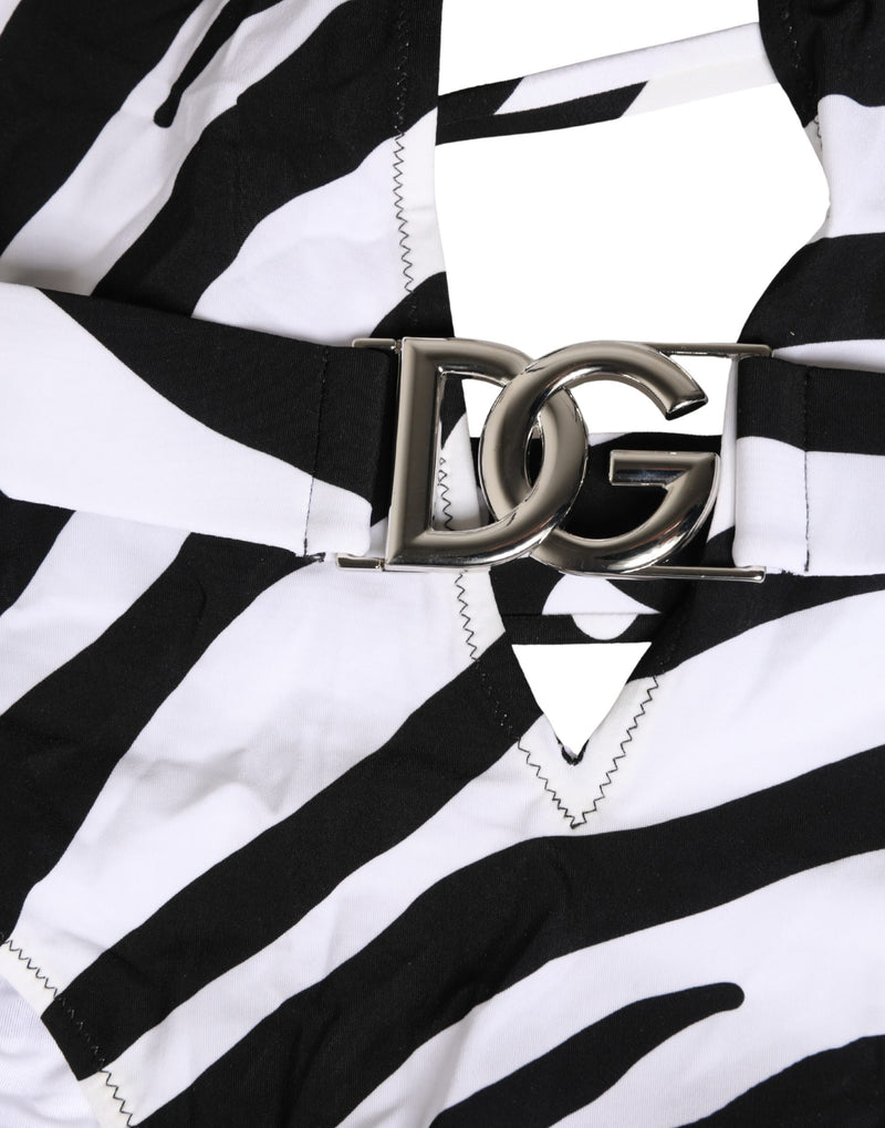 Costume intero nero e bianco con stampa zebrata e scollo a V profondo Dolce & Gabbana
