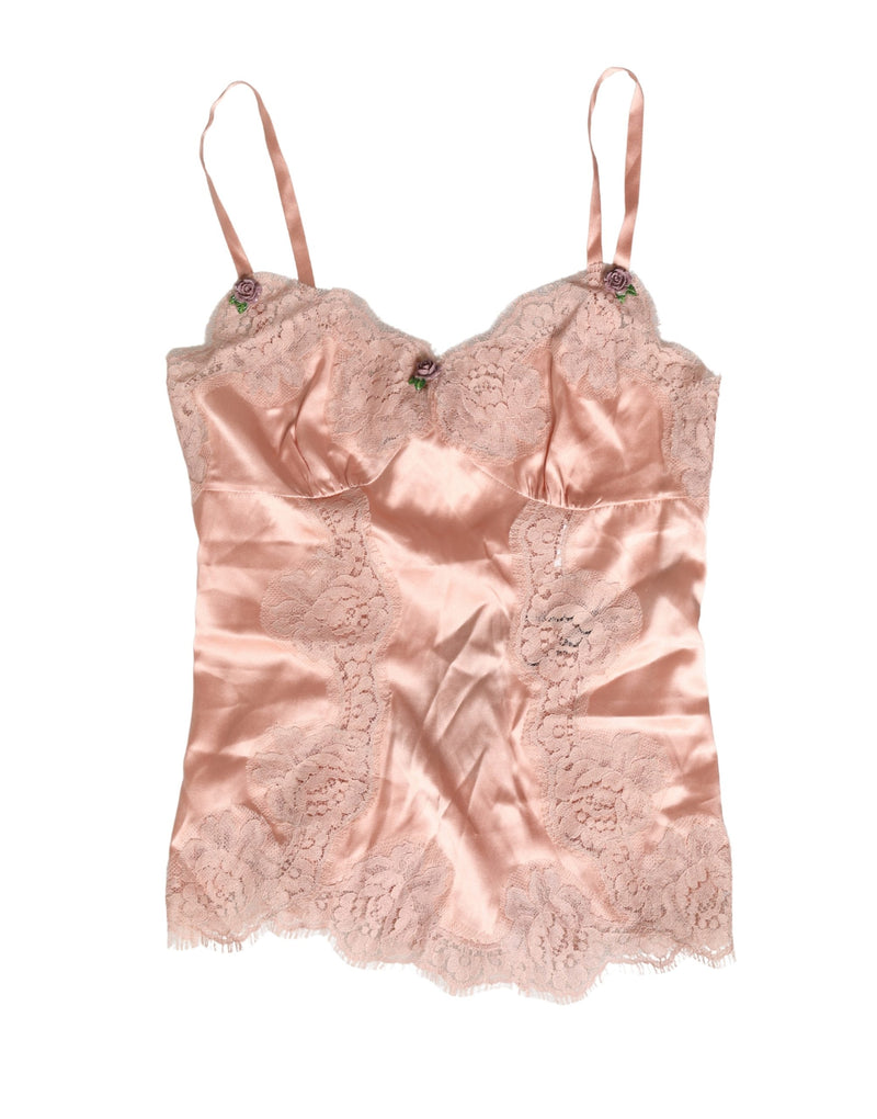 Top lingerie in raso di seta rosa con pizzo di Dolce & Gabbana, abbigliamento da notte