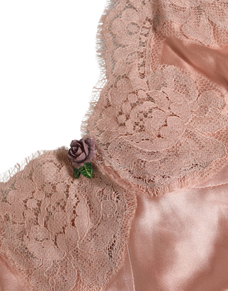 Top lingerie in raso di seta rosa con pizzo di Dolce & Gabbana, abbigliamento da notte