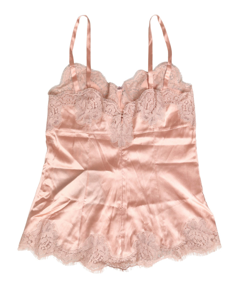 Top lingerie in raso di seta rosa con pizzo di Dolce & Gabbana, abbigliamento da notte