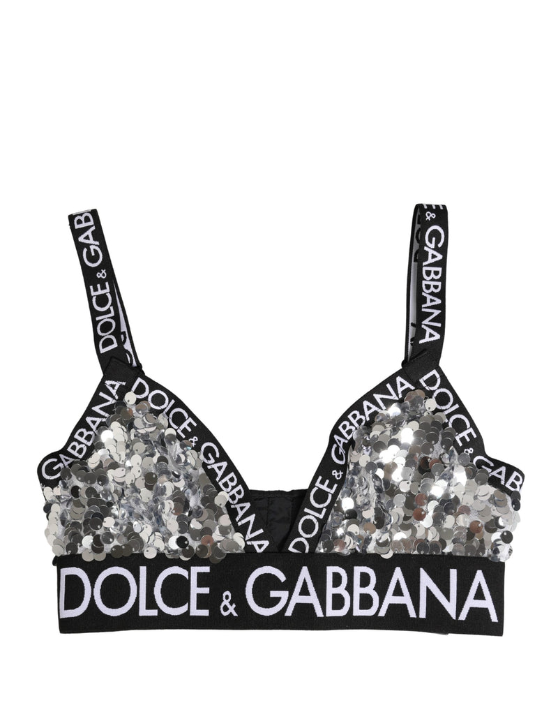 Soutien-gorge à bonnets souples triangulaires à sequins argentés Dolce & Gabbana