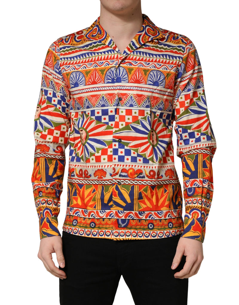 Camisa de algodón de sarga multicolor Sicilian Carretto Dolce & Gabbana para hombre