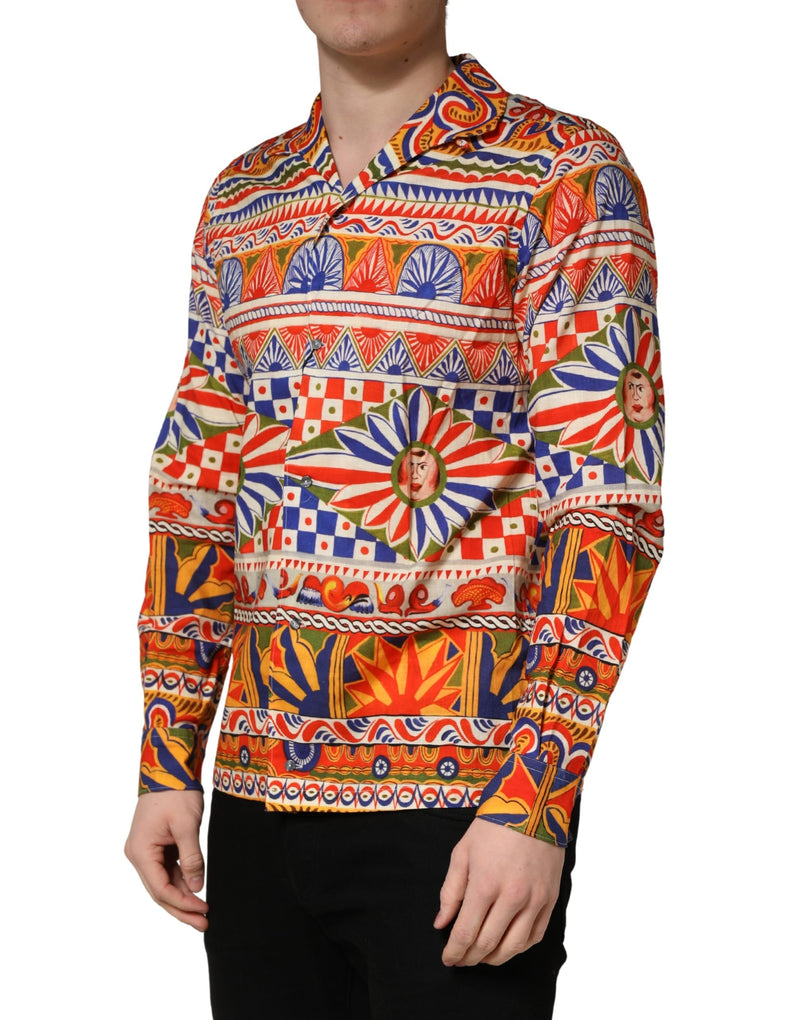Camisa de algodón de sarga multicolor Sicilian Carretto Dolce & Gabbana para hombre