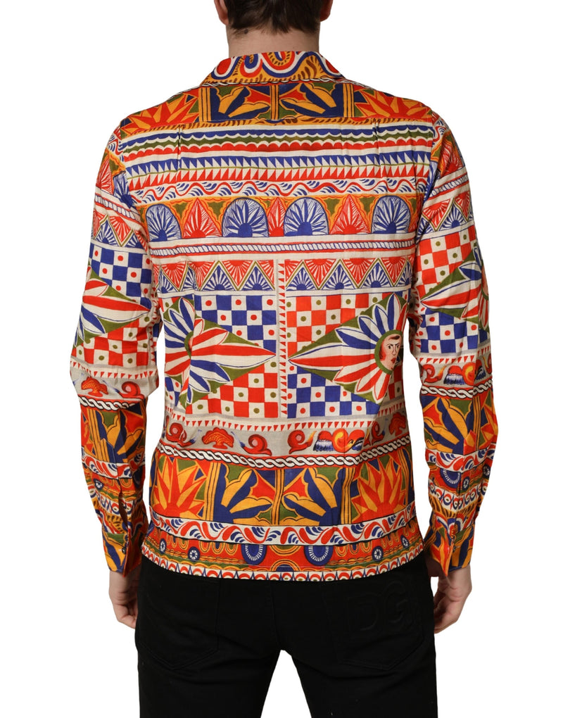 Camisa de algodón de sarga multicolor Sicilian Carretto Dolce & Gabbana para hombre