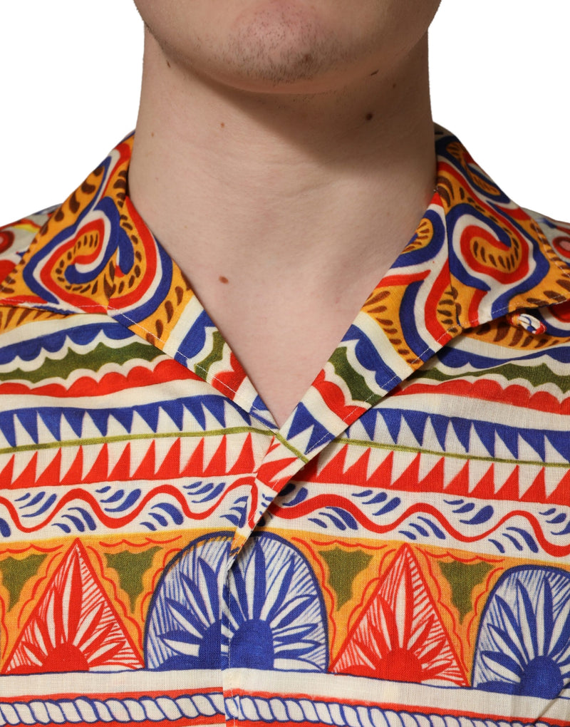 Camisa de algodón de sarga multicolor Sicilian Carretto Dolce & Gabbana para hombre