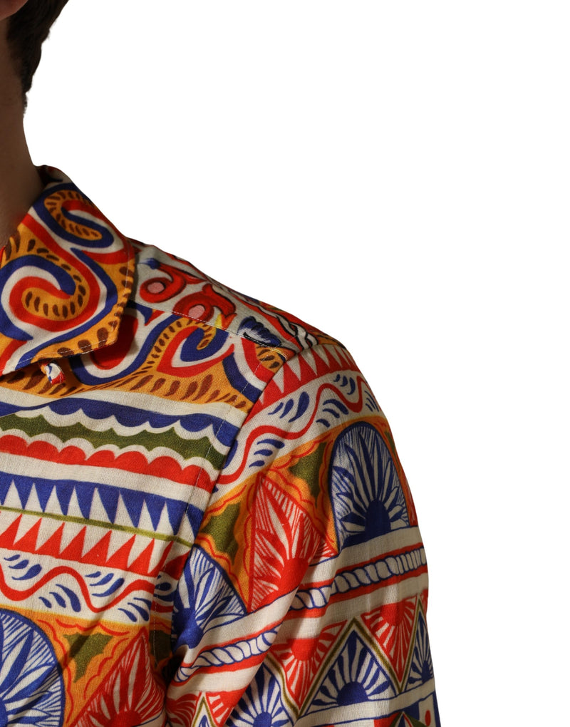 Camisa de algodón de sarga multicolor Sicilian Carretto Dolce & Gabbana para hombre