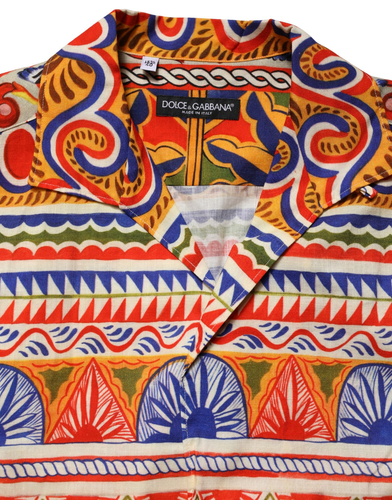 Camisa de algodón de sarga multicolor Sicilian Carretto Dolce & Gabbana para hombre