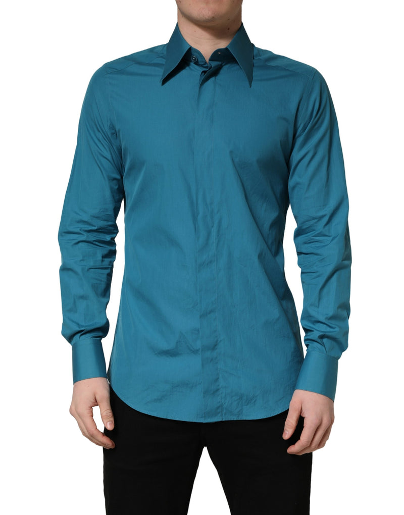 Camicia blu a maniche lunghe in cotone SARTORIA Dolce & Gabbana