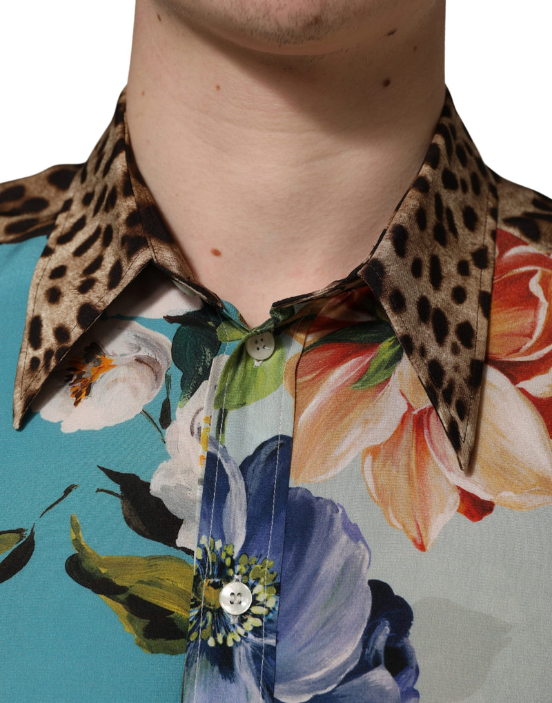 Camisa con cuello y estampado floral y animal multicolor Dolce & Gabbana