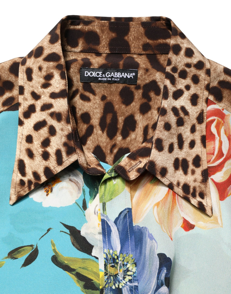 Camisa con cuello y estampado floral y animal multicolor Dolce & Gabbana