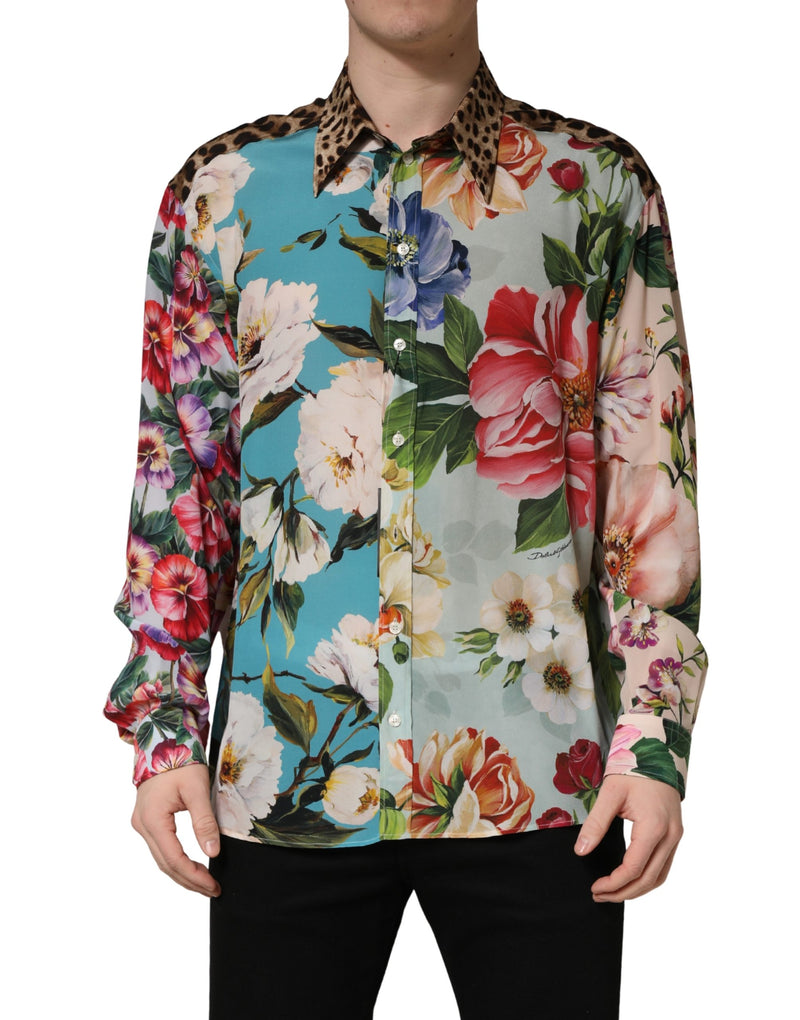Camisa con cuello y estampado floral y animal multicolor Dolce & Gabbana