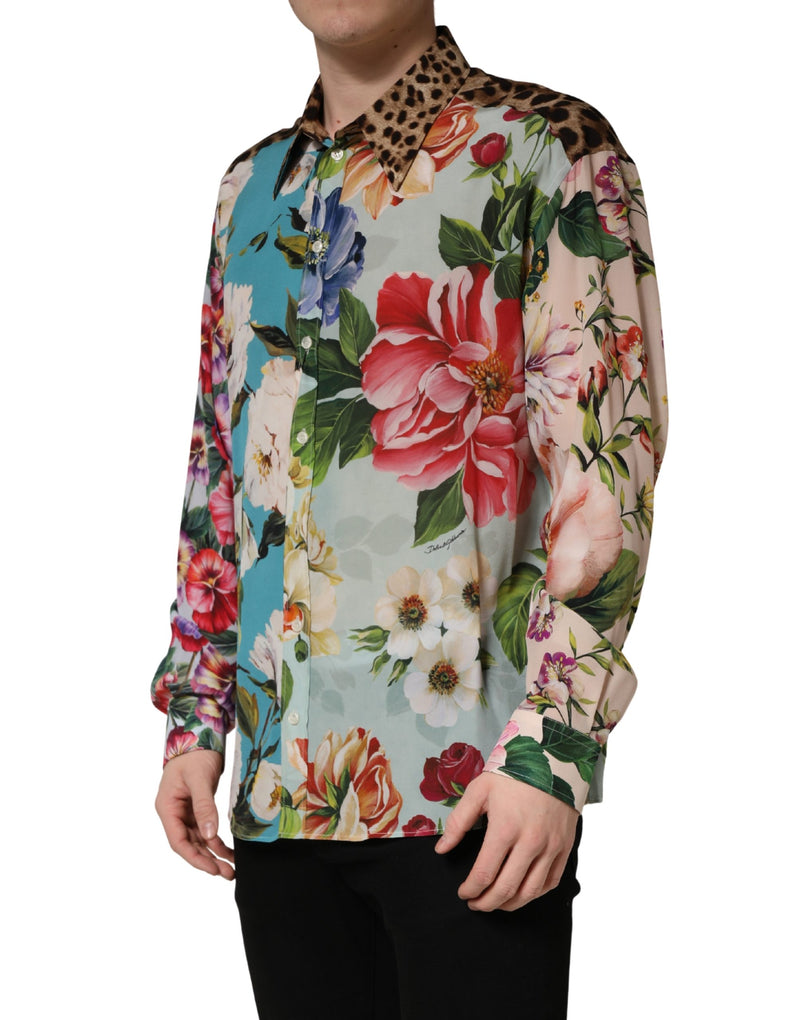 Camisa con cuello y estampado floral y animal multicolor Dolce & Gabbana