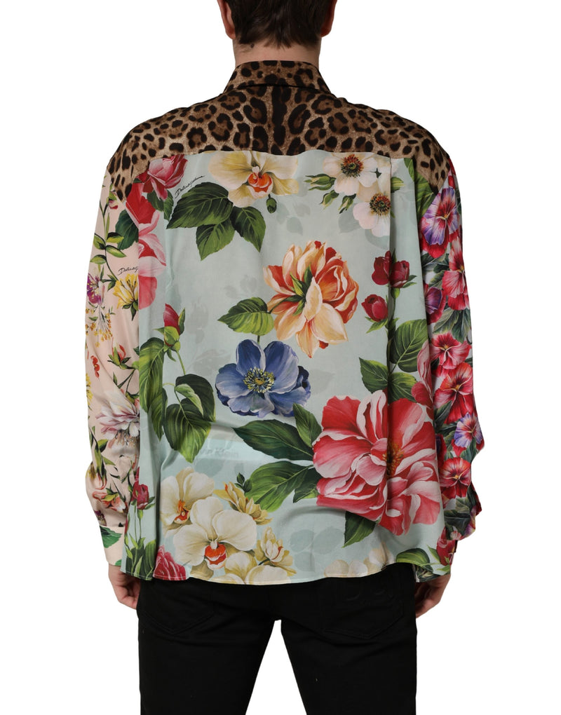 Camisa con cuello y estampado floral y animal multicolor Dolce & Gabbana
