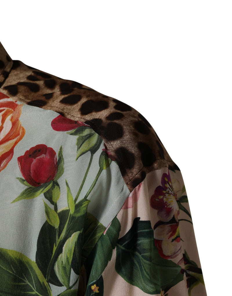 Camisa con cuello y estampado floral y animal multicolor Dolce & Gabbana