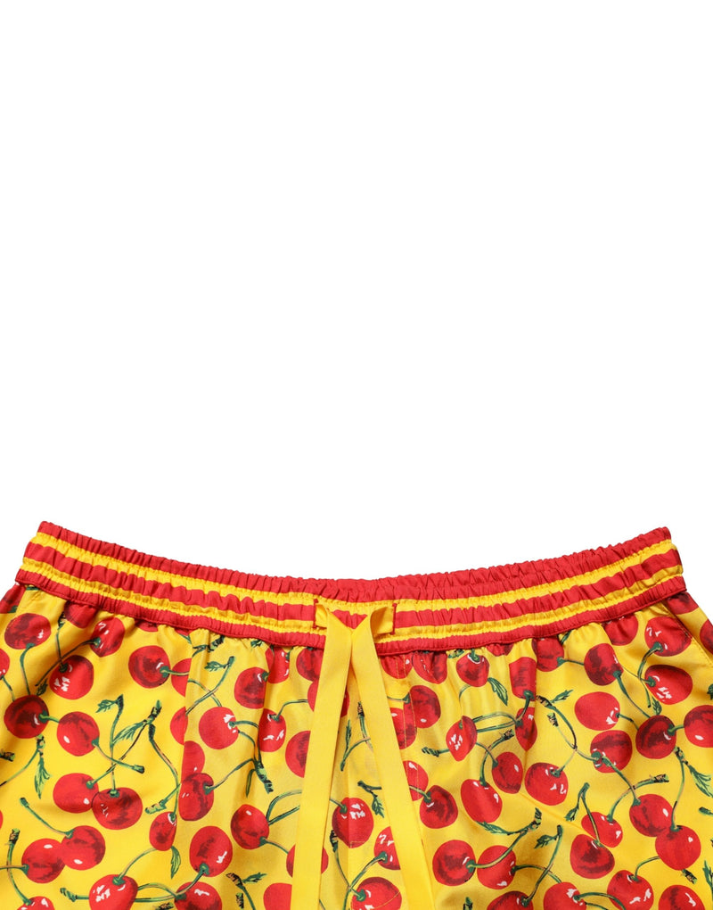 Bermuda in seta Dolce & Gabbana con stampa di ciliegie rosse e gialle