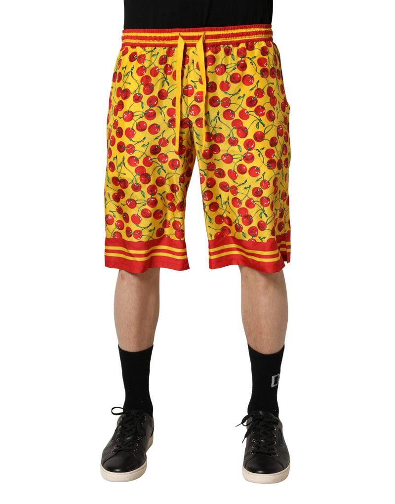 Bermuda in seta Dolce & Gabbana con stampa di ciliegie rosse e gialle