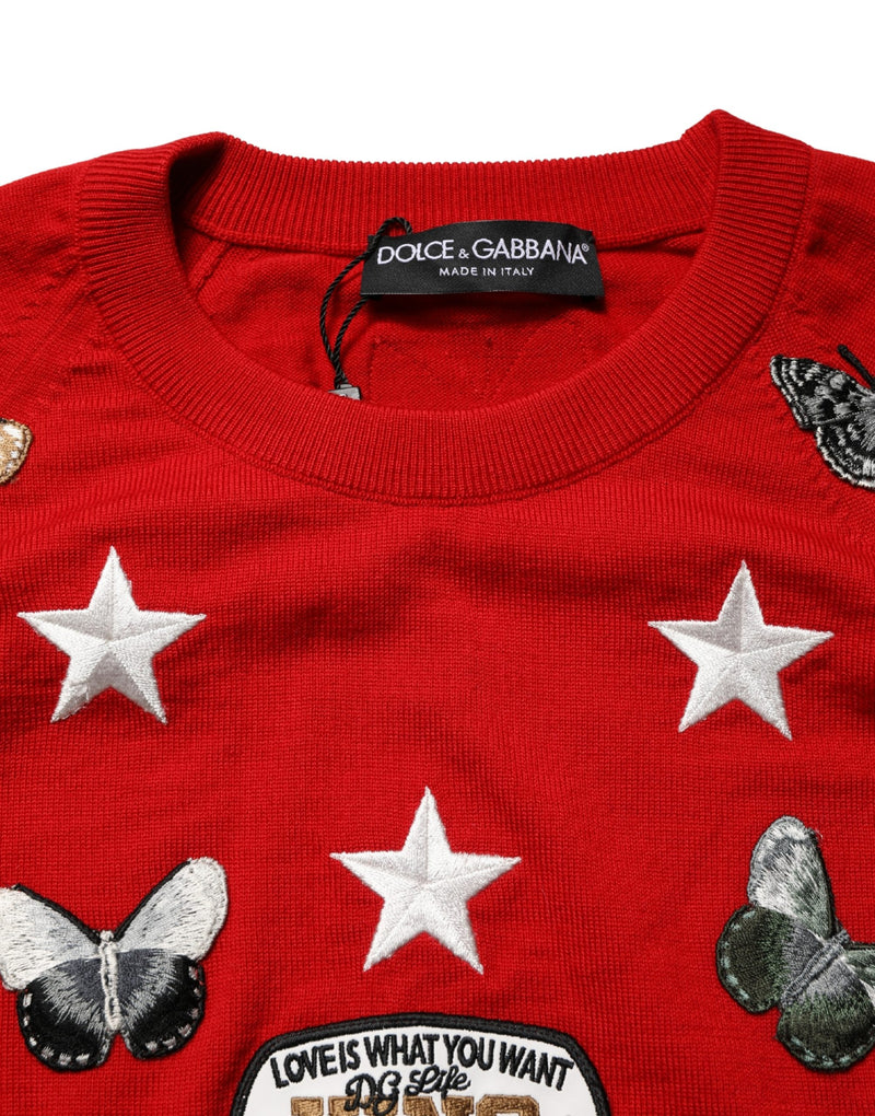Pull en laine multicolore à col rond pour homme, motif papillon et étoile Dolce & Gabbana