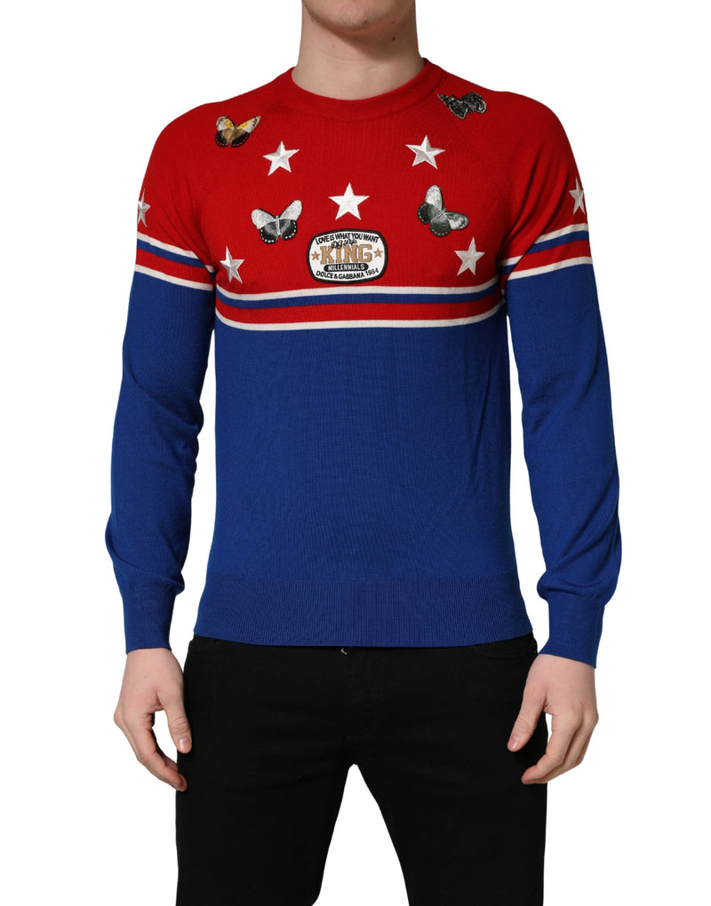 Pull en laine multicolore à col rond pour homme, motif papillon et étoile Dolce & Gabbana