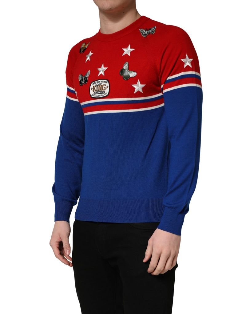 Pull en laine multicolore à col rond pour homme, motif papillon et étoile Dolce & Gabbana