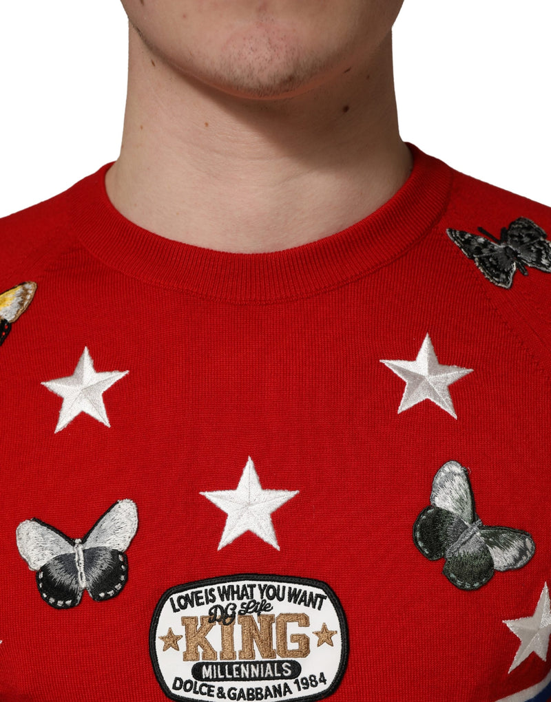 Pull en laine multicolore à col rond pour homme, motif papillon et étoile Dolce & Gabbana
