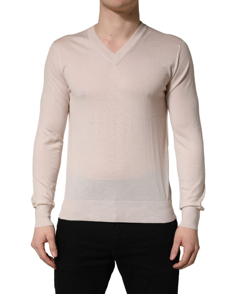 Pull en cachemire beige à col V pour homme Dolce & Gabbana