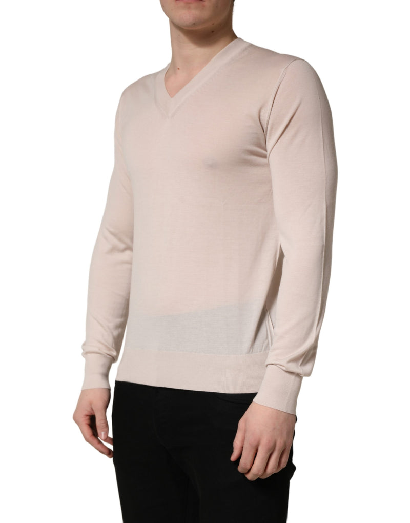 Pull en cachemire beige à col V pour homme Dolce & Gabbana