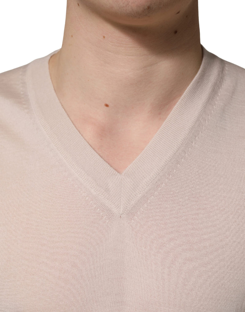 Pull en cachemire beige à col V pour homme Dolce & Gabbana