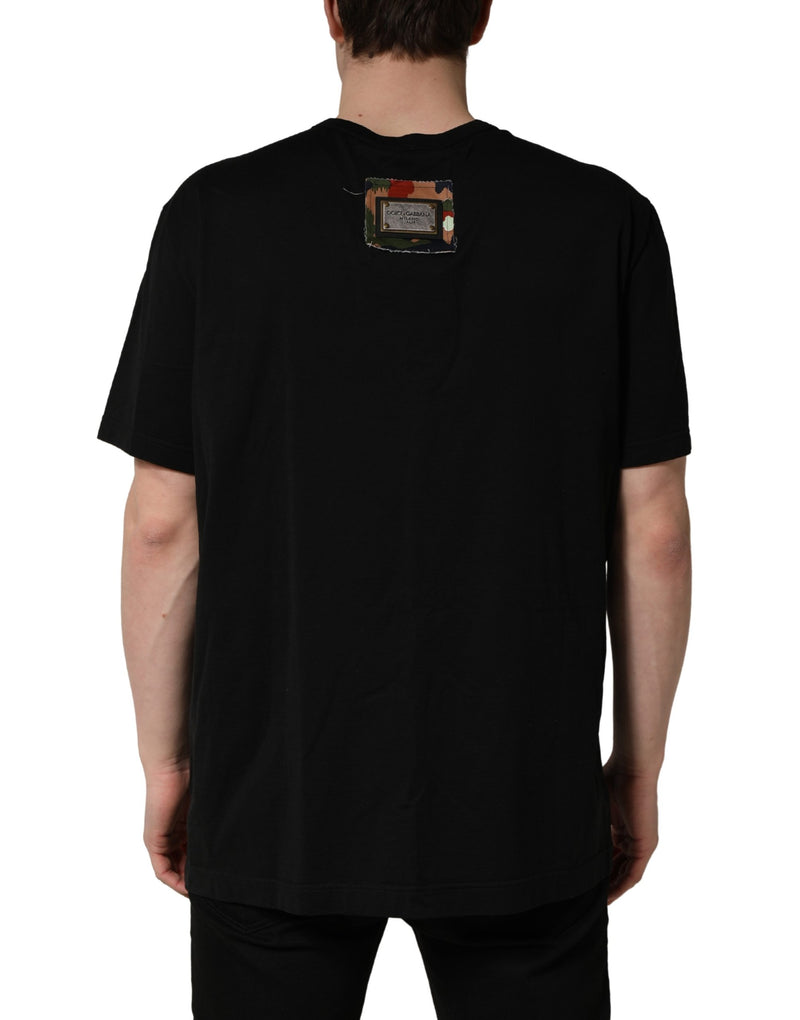 Camiseta negra de algodón con estampado de camuflaje y cuello redondo de Dolce & Gabbana