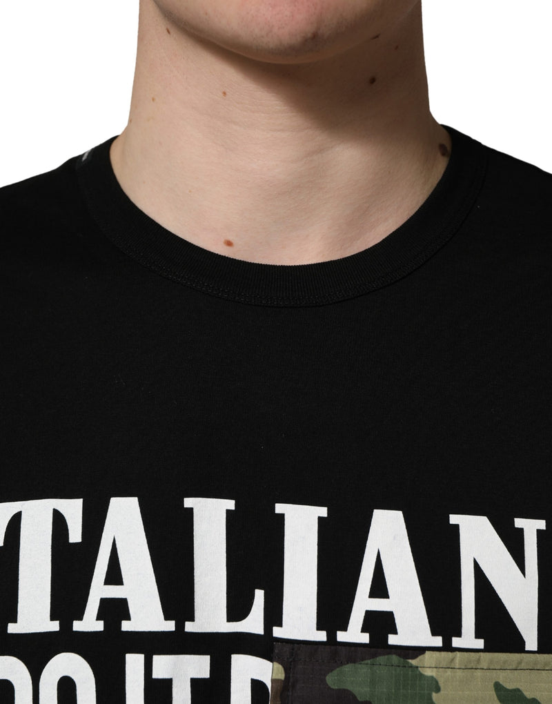 Camiseta negra de algodón con estampado de camuflaje y cuello redondo de Dolce & Gabbana