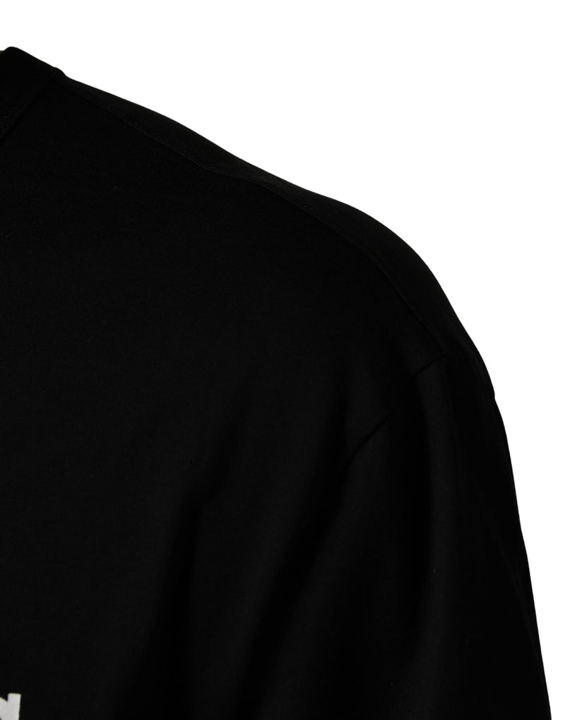 Camiseta negra de algodón con estampado de camuflaje y cuello redondo de Dolce & Gabbana