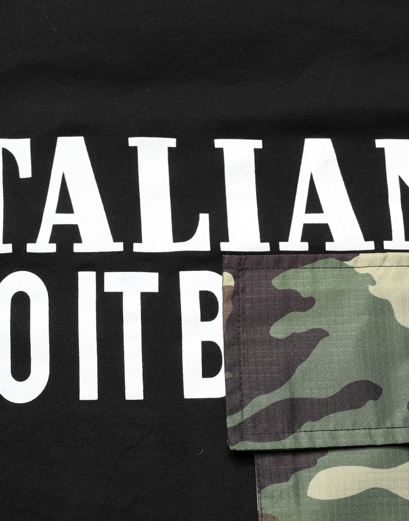 Camiseta negra de algodón con estampado de camuflaje y cuello redondo de Dolce & Gabbana