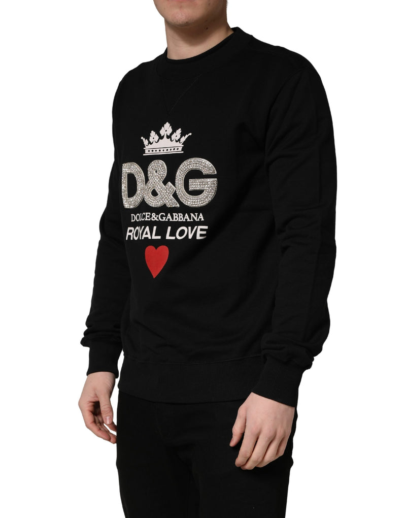 Felpa in cotone nero con decorazioni Dolce & Gabbana
