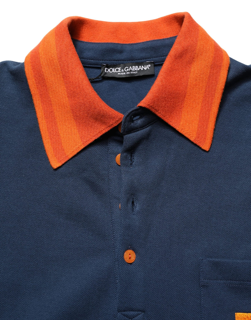 Polo masculina azul-marinho de algodão com logo e mangas curtas Dolce & Gabbana
