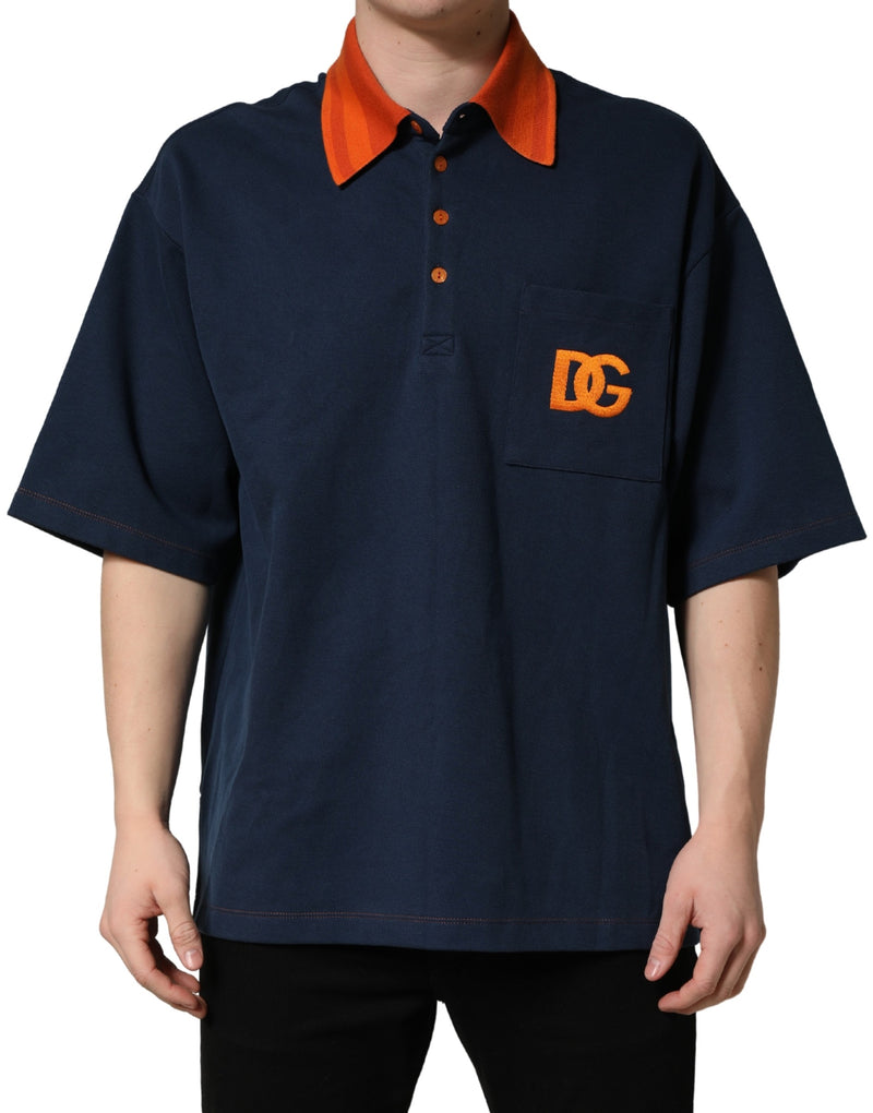 Polo masculina azul-marinho de algodão com logo e mangas curtas Dolce & Gabbana