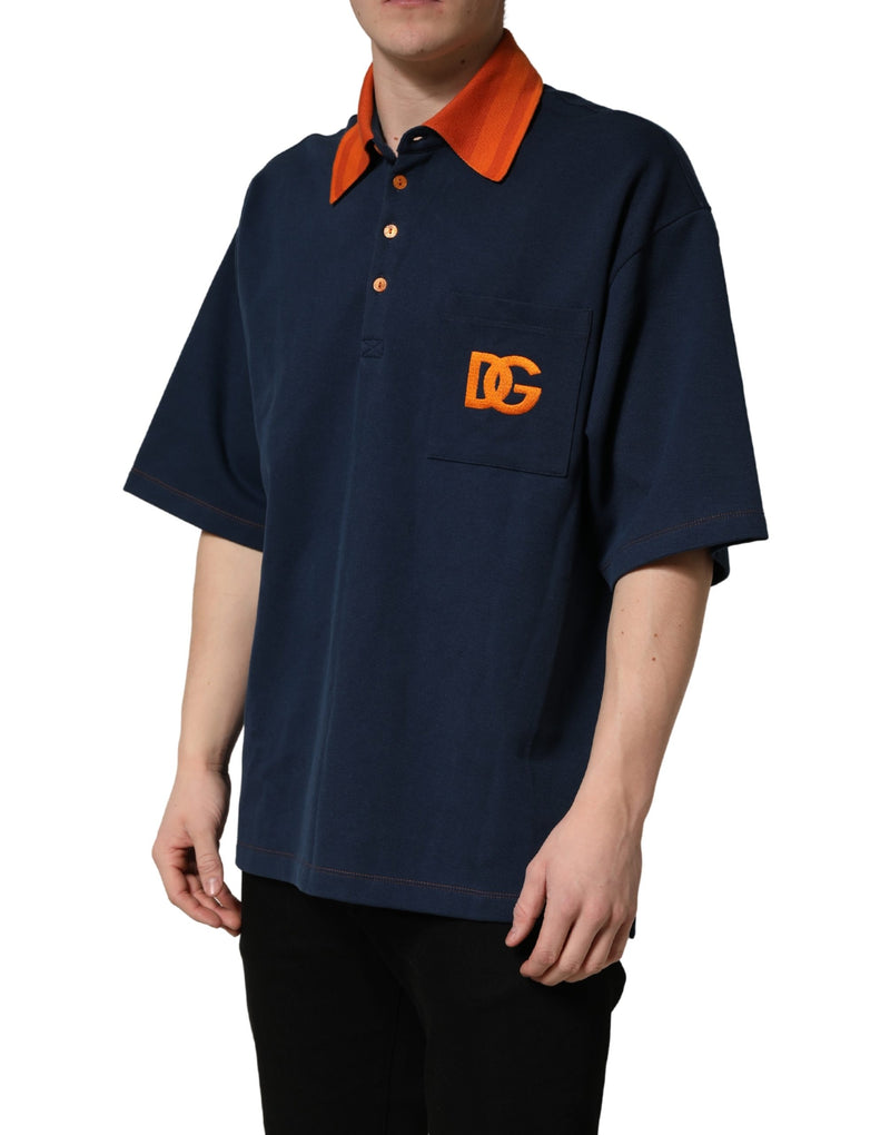 Polo masculina azul-marinho de algodão com logo e mangas curtas Dolce & Gabbana